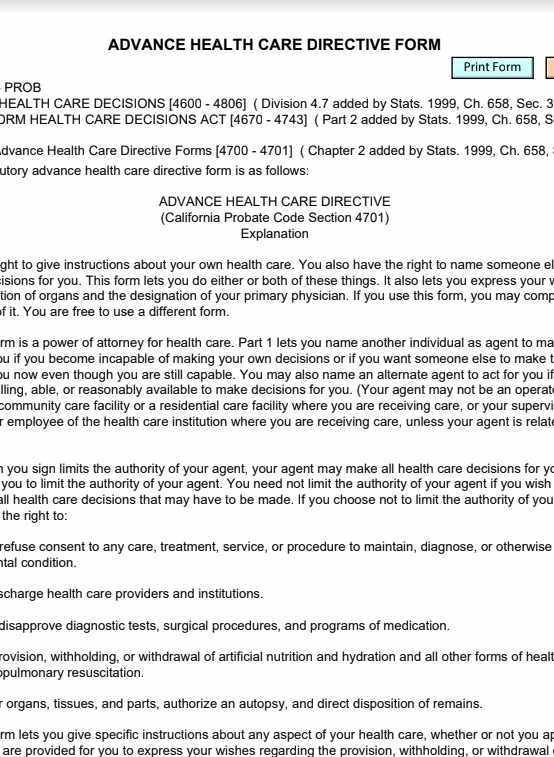 Health Carre Directive Form